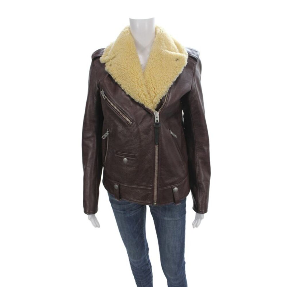 Coach Womens Biker Calf Leather Jacket Brown Snap Size S